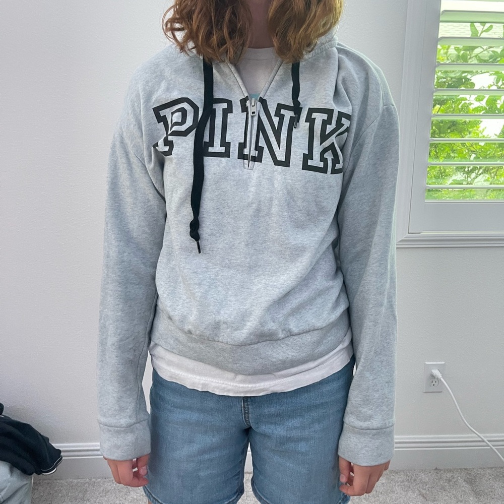PINK grey crop top zipup hoodie